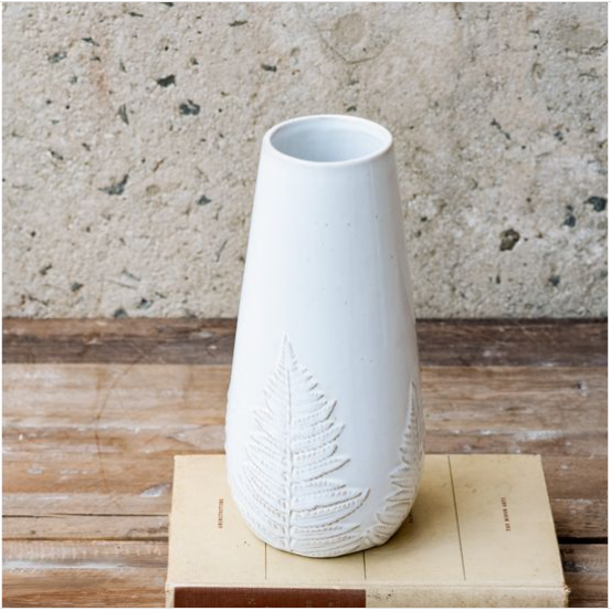 Fern Pattern White Vase